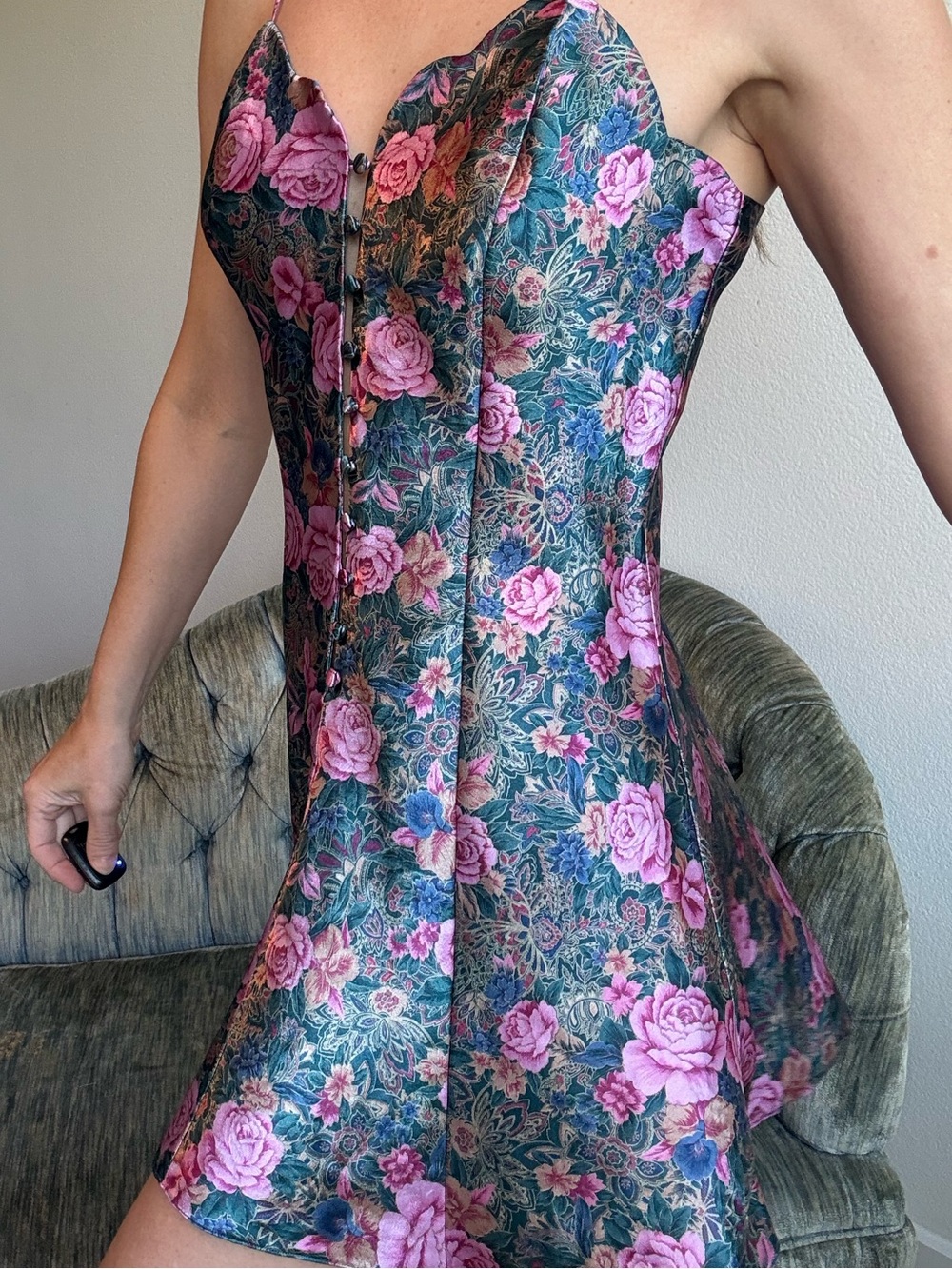 Victoria's Secret 80s Floral Mini Dress Small Button Front Gold Label - Picture 3 of 13